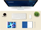 K KNODEL Tischunterlage, Schreibtischunterlage, 90 x 43cm PVC Tischunterlage, Laptop Tischunterlage, wasserdichte Schreibunterlage für Büro- oder Heimbereich, doppelseitig (Elfenbein Creme/Weiß)